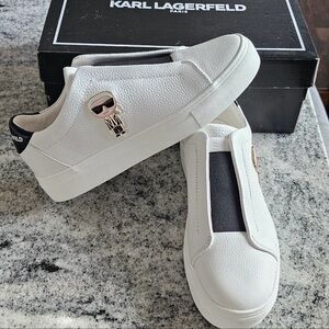 Karl Lagerfeld White and Black Slip-On Sneakers